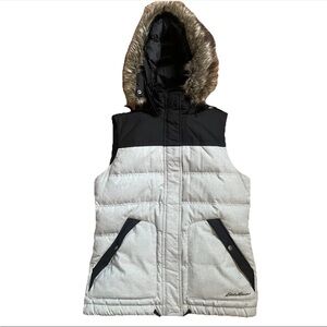 Eddie Bauer Women’s Medium Goose Down Filled Faux Fur Lined Hooded Vest Full Zip